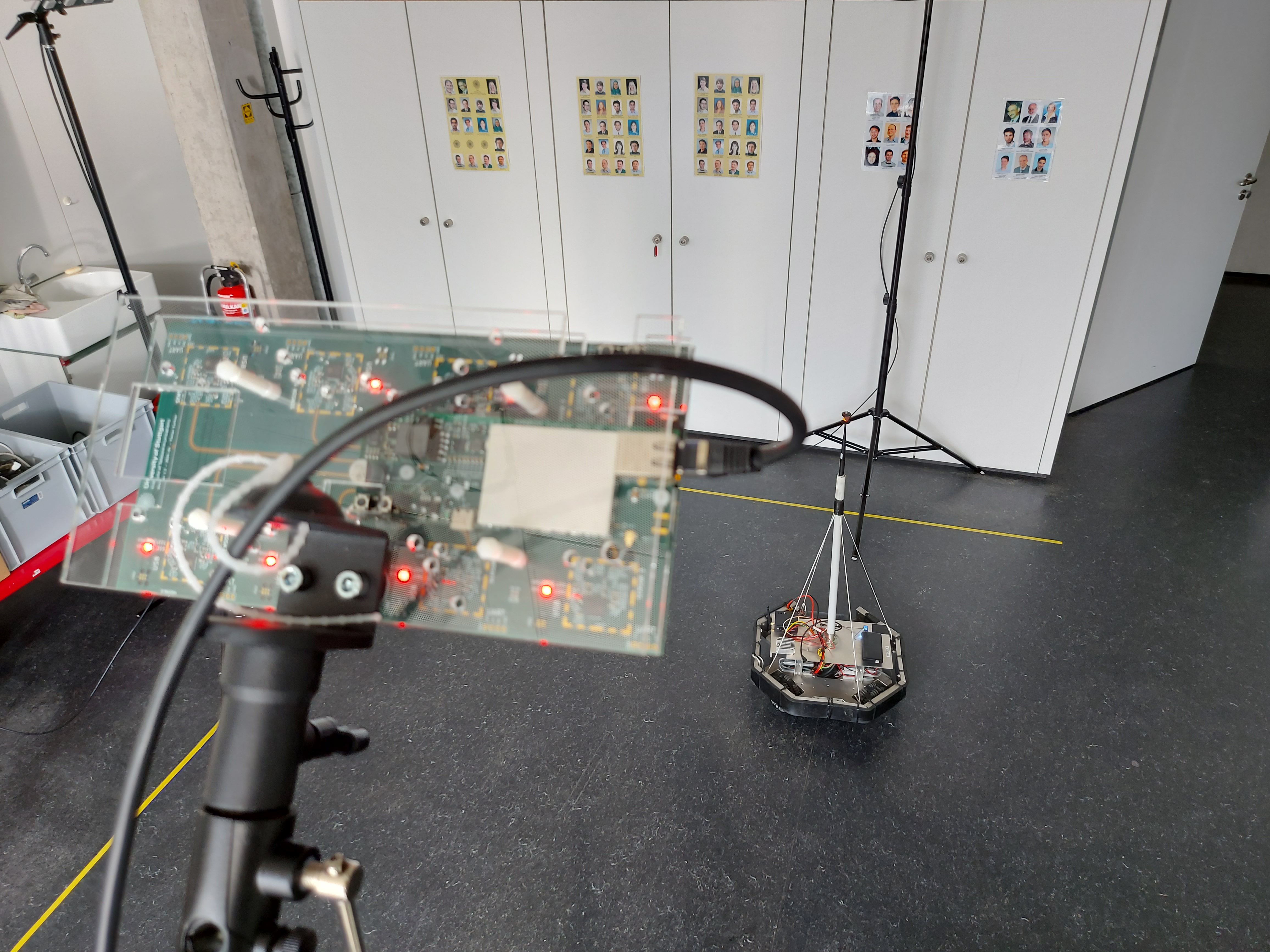 Measurement area and robot seen from behind the "South" antenna array.